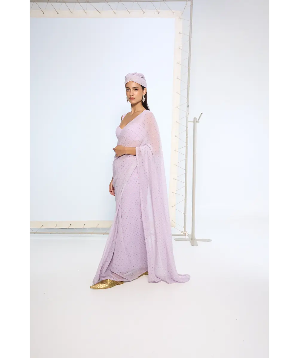 EKAYA BANARAS - Lavender Polka Dotted Saree